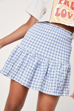 Shirred Gingham Print Mini Skirt | Nasty Gal (US)