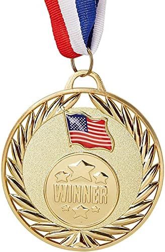 Juvale 12-Pack Bulk Metal Gold Winner Award Medals with Ribbons for Sports and Competitions, 2.7 ... | Amazon (US)