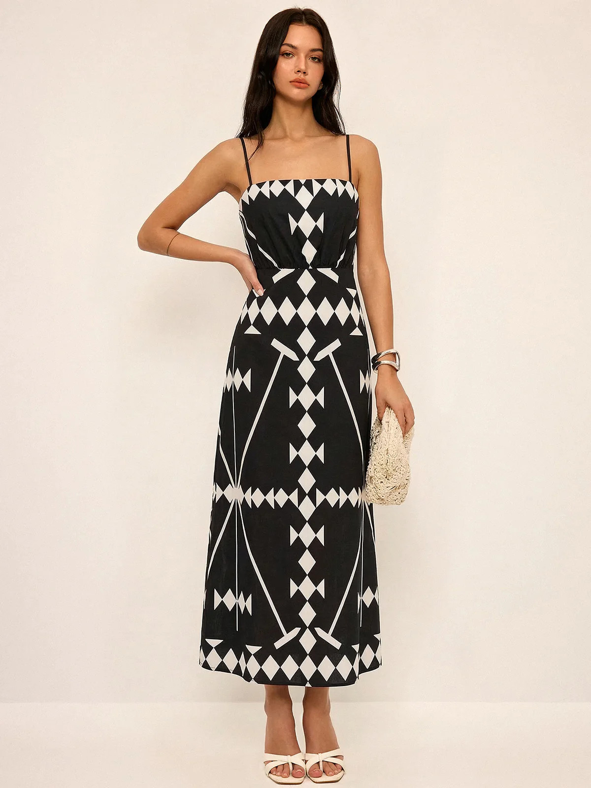 Geometric Print Cami Maxi Dress | Commense