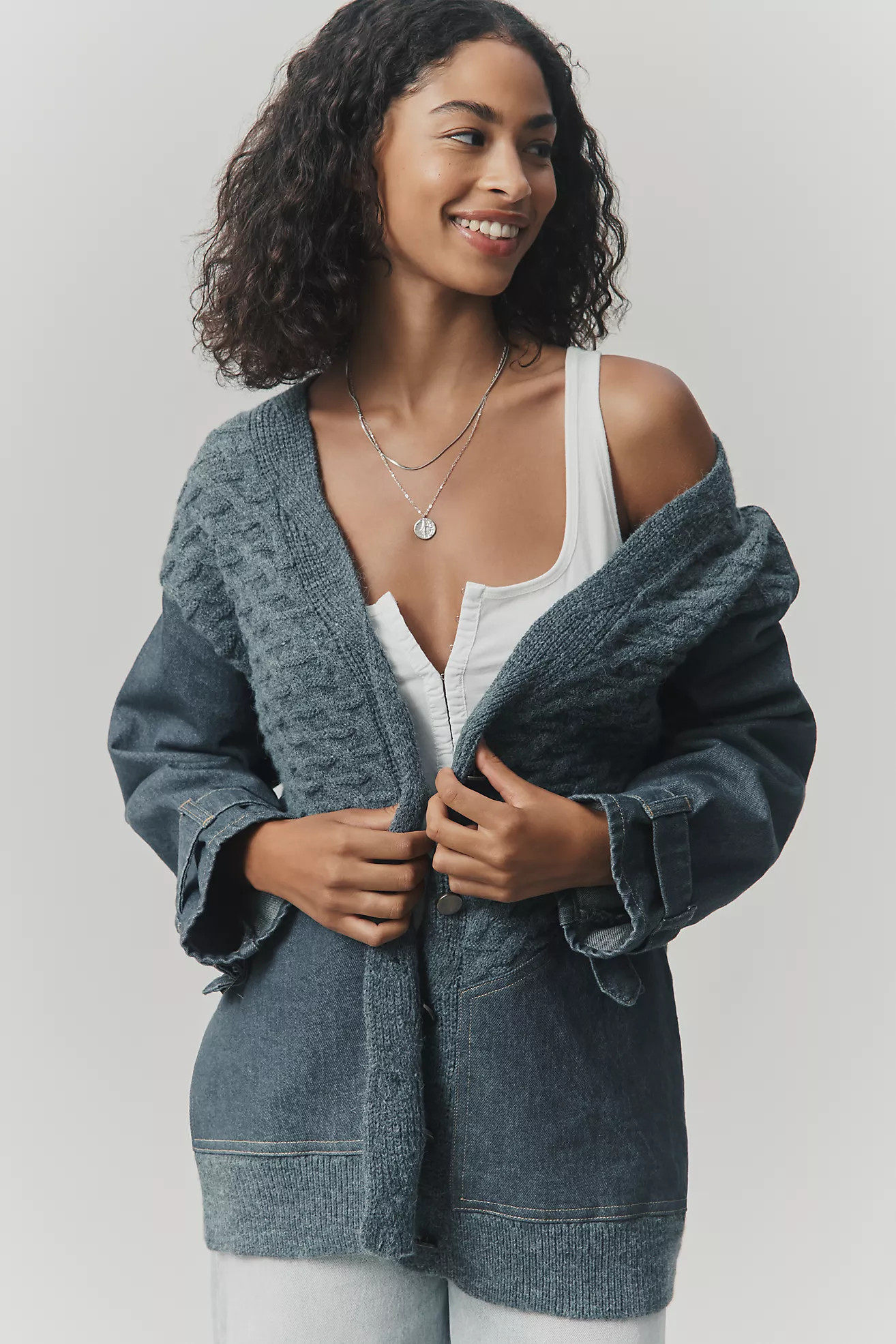 Pilcro Denim Mixed Media Cardigan Sweater | Anthropologie (US)