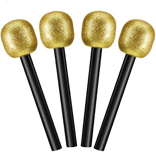 4 Packs Glittered Gold Microphone Pretend Toy Microphone for Party Favors Decoration | Amazon (US)