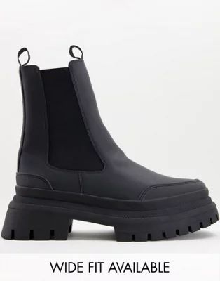 ASOS DESIGN chunky sole calf chelsea boot in black faux leather | ASOS (Global)