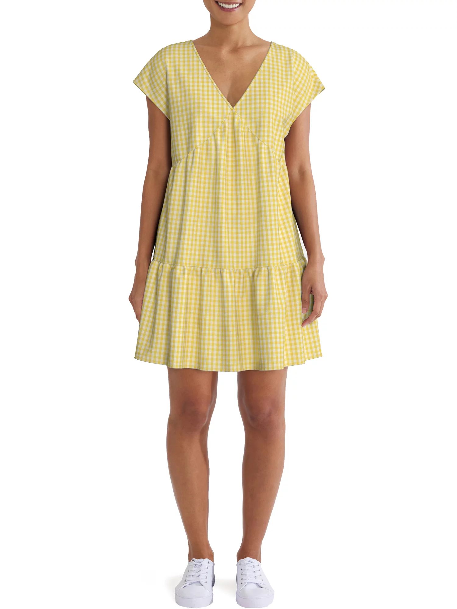 Time and Tru Women's Short Sleeve Woven V-Neck Dress - Walmart.com | Walmart (US)
