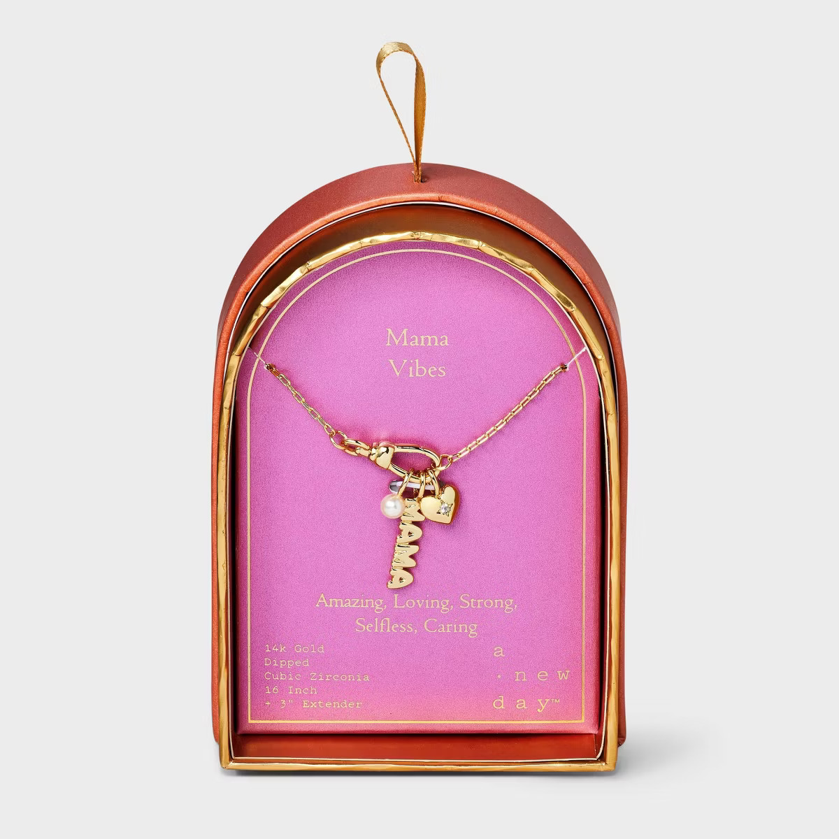 14K Gold Dipped Cubic Zirconia Pearl "Mama" and Heart Charm Necklace - A New Day™ Gold | Target