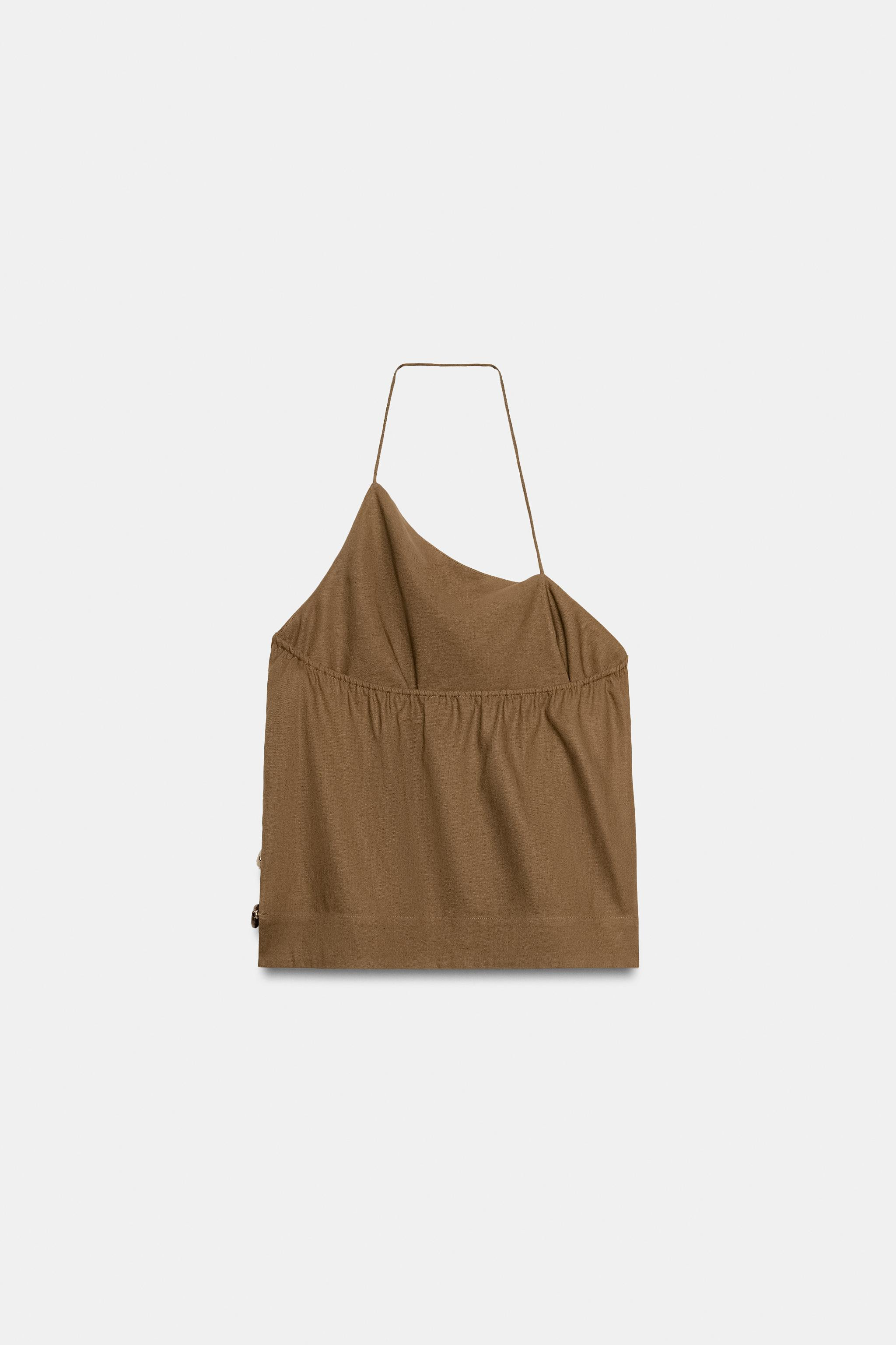 LINEN BLEND HALTER TOP WITH BEADS | Zara UK