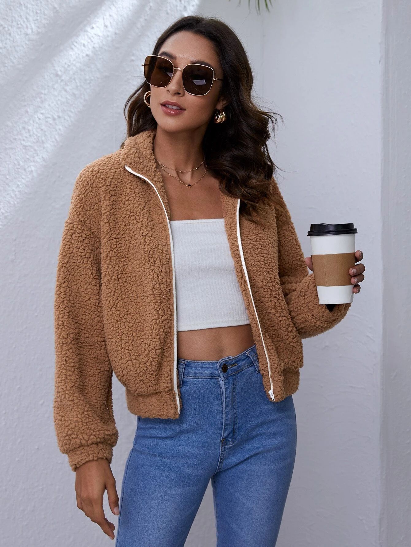 SHEIN Drop Shoulder Teddy Jacket | SHEIN