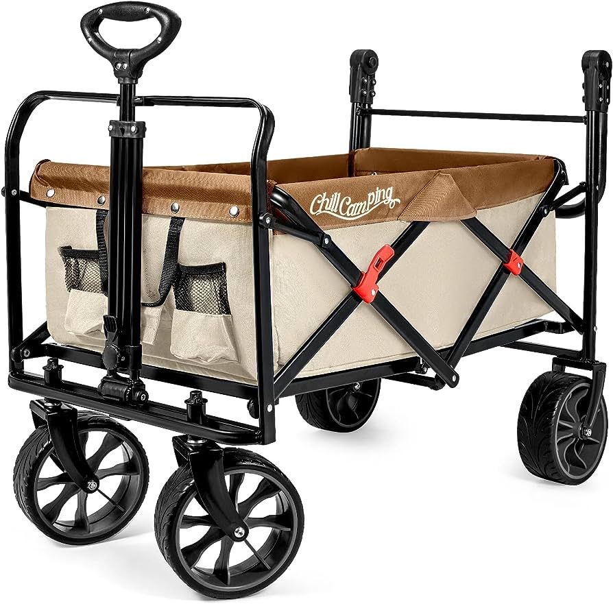 Collapsible Wagons Carts Heavy Duty Foldable, Folding Utility Wagon with Push Pull Handles, Neutr... | Amazon (US)