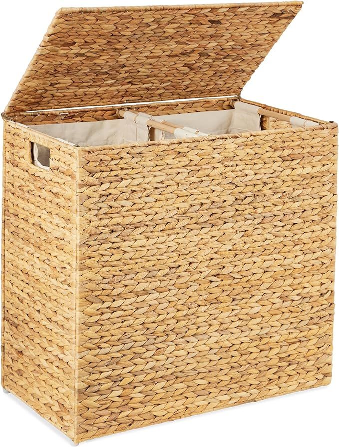 Best Choice Products Large Double Laundry Hamper with Lid, Natural Handwoven Water Hyacinth, 2 Se... | Amazon (US)