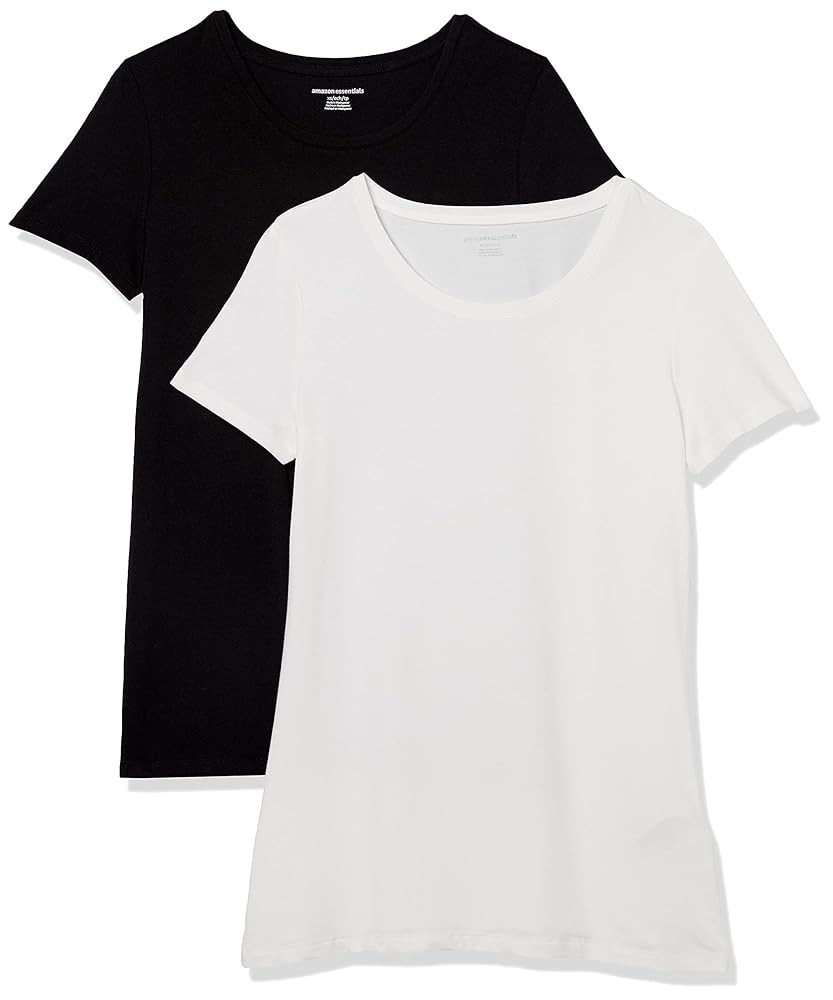 Amazon Essentials Women's Regular-Fit Short-Sleeve Crewneck T-Shirt, Pack of 2, Black/White, Larg... | Amazon (US)