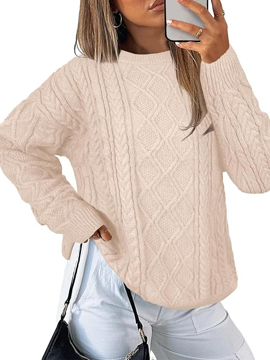 Womens Chunky Knit Sweaters 2025 Fall Winter Crew Neck Pullover Long Sleeve Warm Tops | Amazon (US)