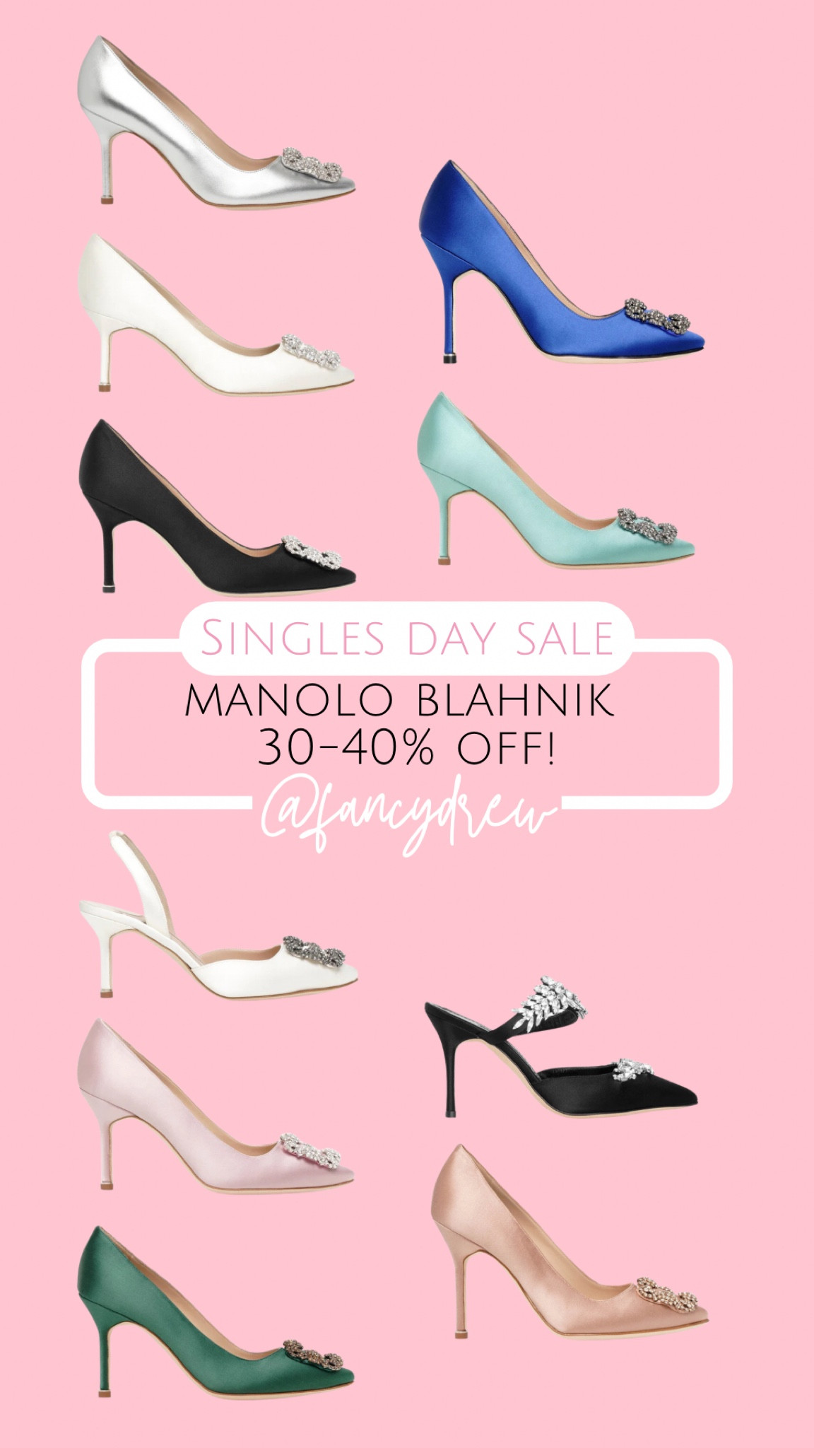 Manolo Blahnik heels 30-40% off! Singles Day Sale! No code required. No taxes or duties!! 

#LTKHoliday #LTKCyberWeek #LTKshoecrush
