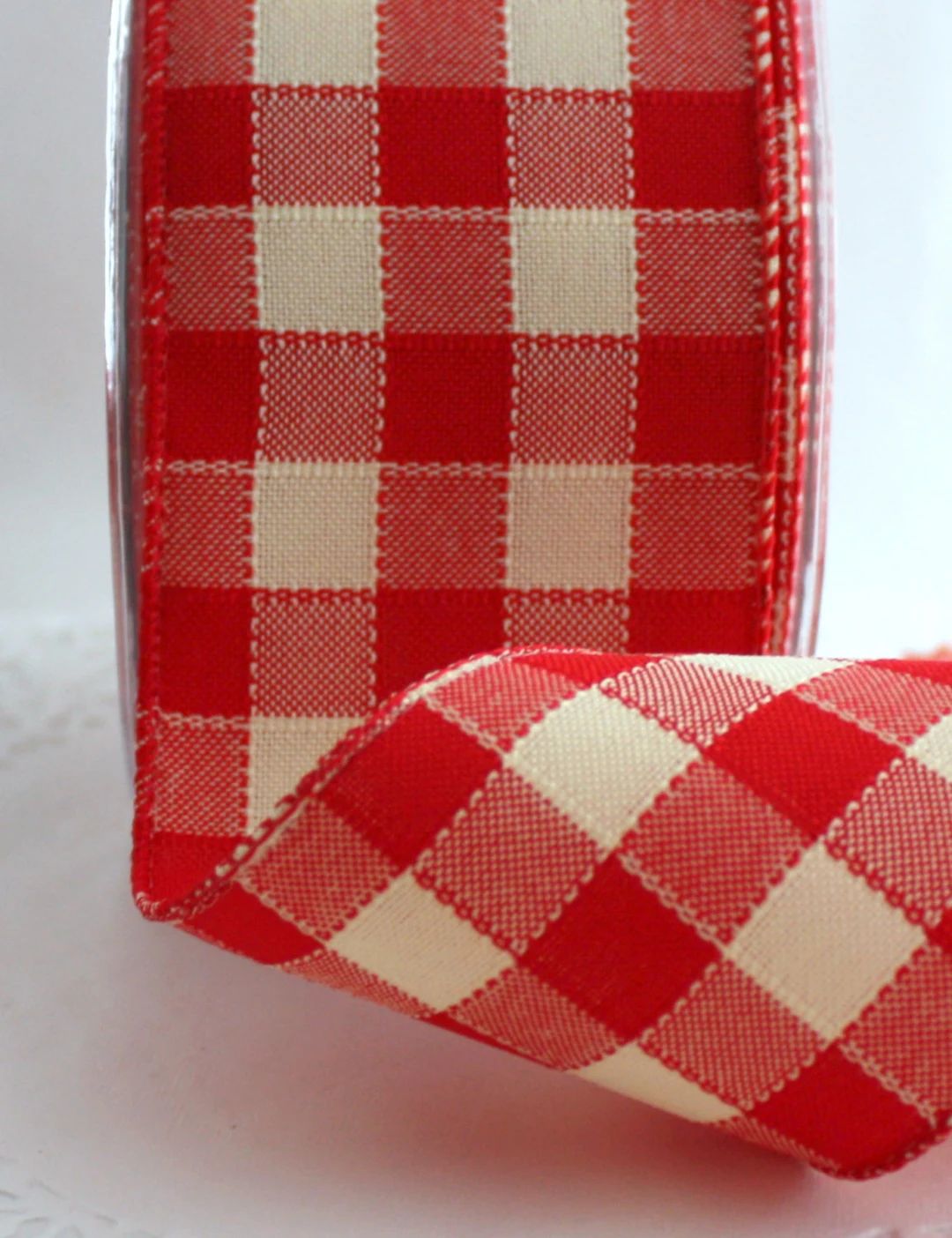 Red and Ivory Buffalo Check Wired Ribbon 2.5 Wide by the Yard - Etsy | Etsy (US)