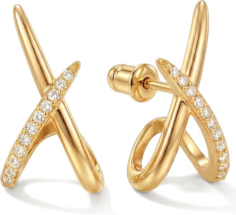 Gold Earrings for Women Trendy,14K Gold Stud Earrings Dainty Earrings Simple Minimalist Cubic Zir... | Amazon (US)