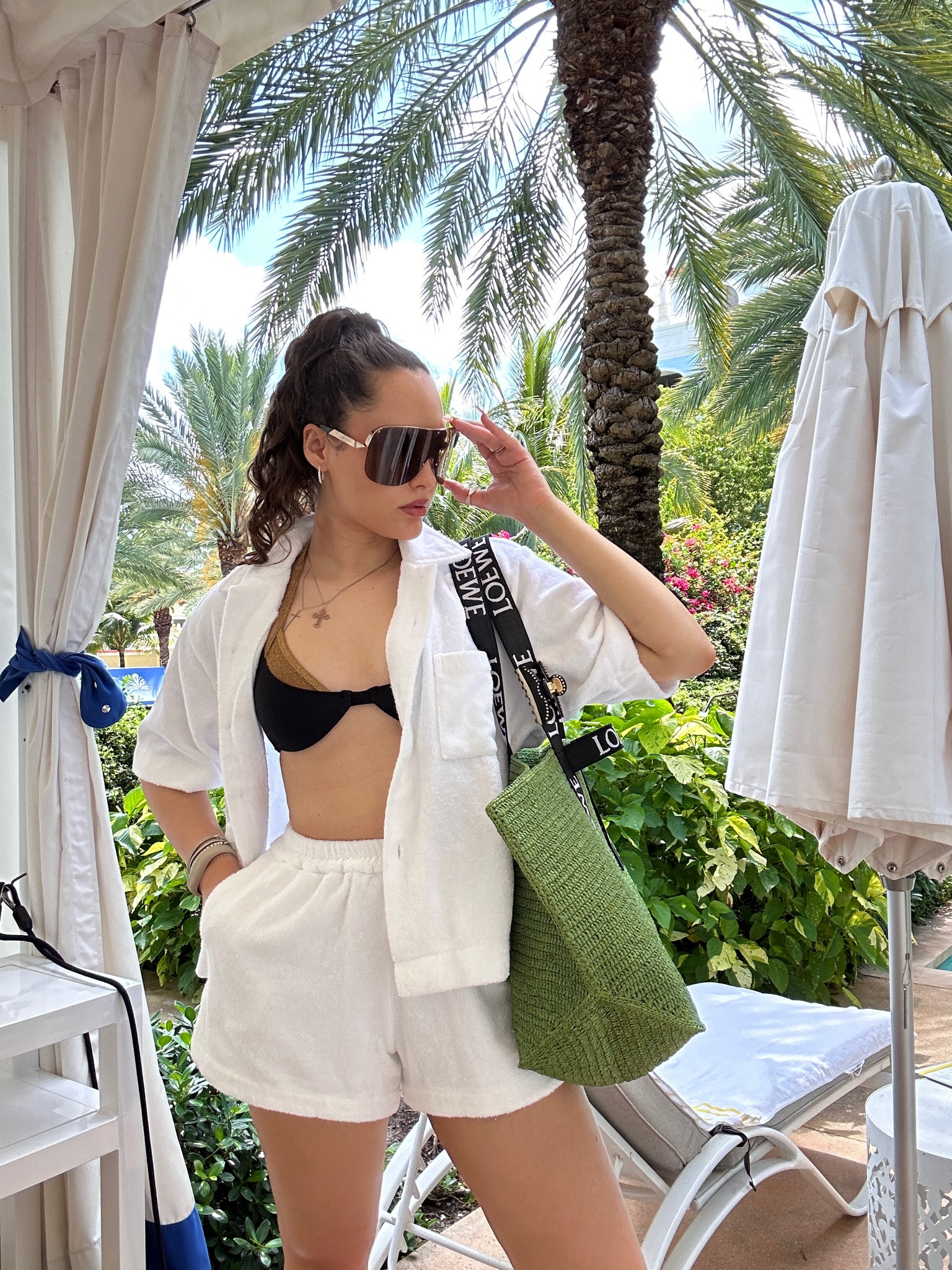 White shirt, bikini, swimwear, beach wear, outfit ootd, black sunglasses, green tote bag 

#LTKSeasonal #LTKstyletip #LTKeurope
