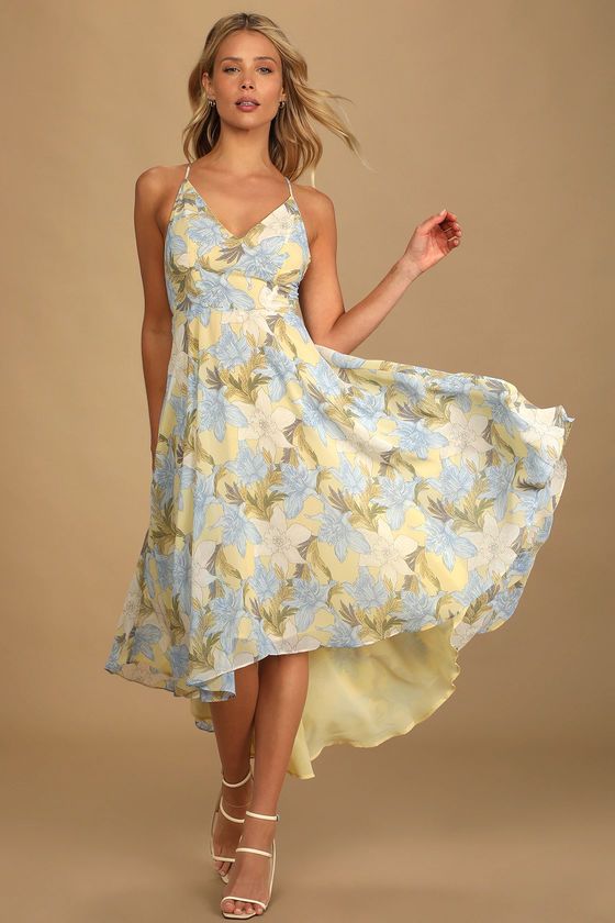Be With Me Yellow Floral Print Lace-Up High Low Dress | Lulus (US)