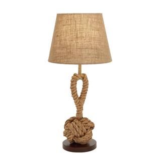 28 in. Brown Lighting Table Lamps Coastal Knotted Abaca Rope Table Lamp | The Home Depot