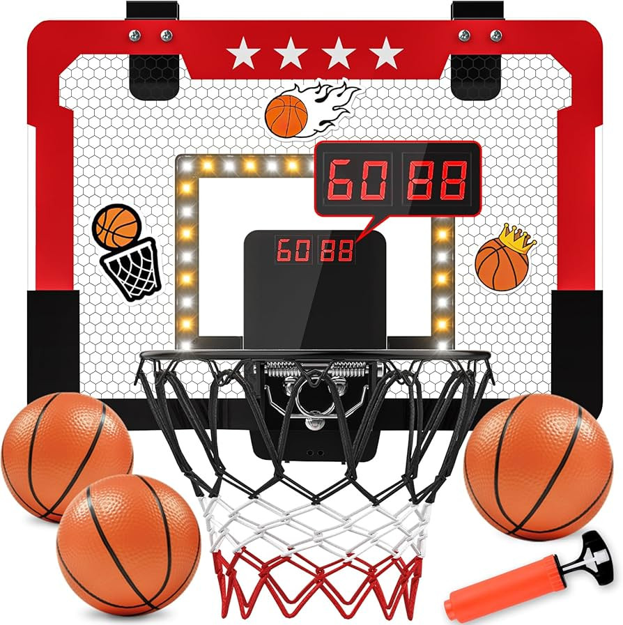 Indoor Basketball Hoop for Kids, Mini Basketball Hoop with Double Electronic Scoreboard and LED L... | Amazon (US)