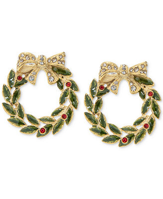 Gold-Tone Crystal & Stone Wreath Stud Earrings, Created for Macy's | Macys (US)