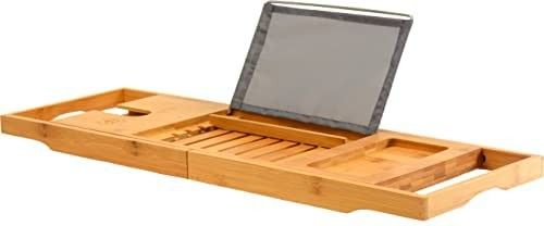 Bamboo Bathtub Tray Caddy - Expandable Wood Bath Tray with Book/Tablet Holder, Wine Glass Slot - ... | Amazon (CA)