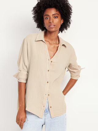 Crinkle Gauze Button-Down Boyfriend Shirt | Old Navy (US)