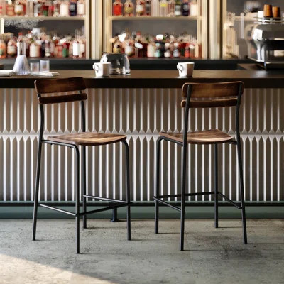 Commercial Solid Wood Bar Stools With Frames And Antique Finish | Wayfair North America