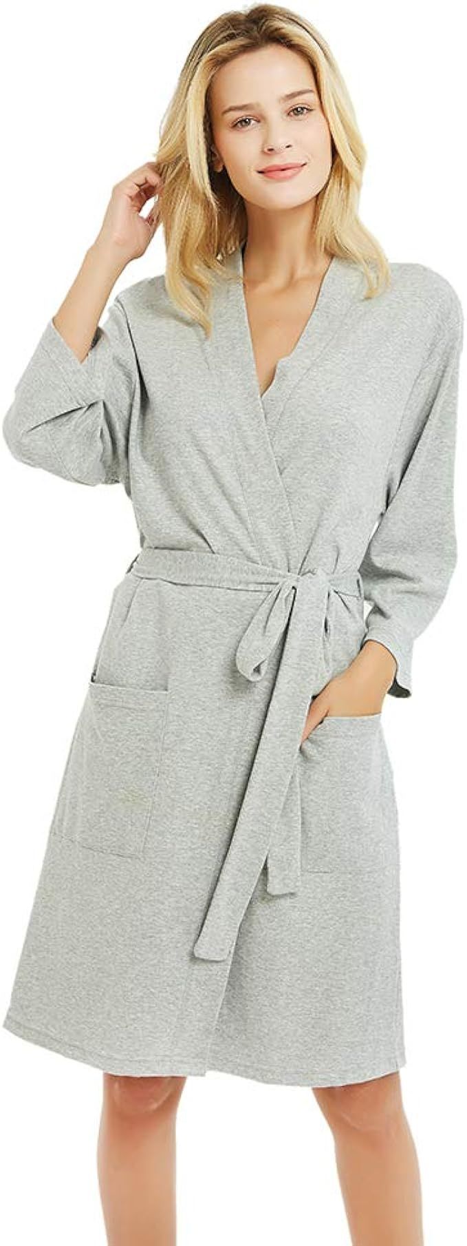 U2SKIIN Womens Cotton Robes, Lightweight Robes for Women with 3/4 Sleeves Knit Bathrobe Soft Slee... | Amazon (US)