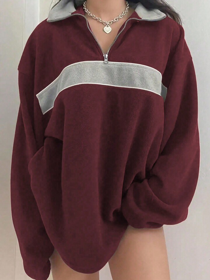 SHEIN Essnce Women's Loose Drop Shoulder Sweatshirt With Color Block Detailing | SHEIN