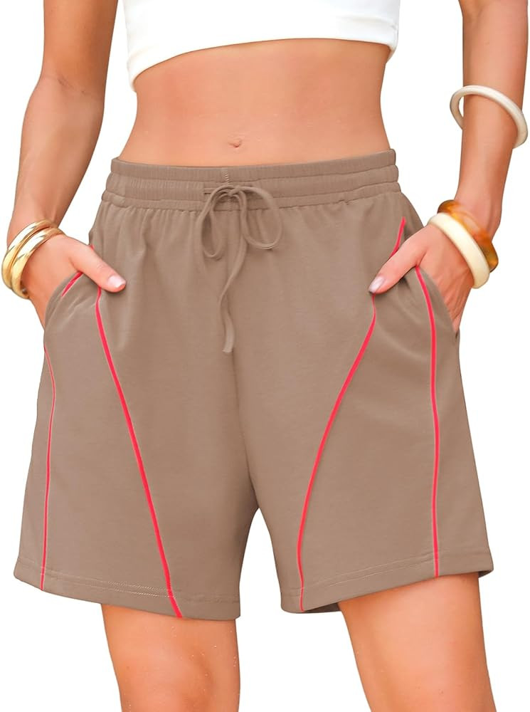 EXLURA Womens Cotton High Waisted Sweat Shorts Summer Athletic Workout Shorts with Pockets Drawst... | Amazon (US)