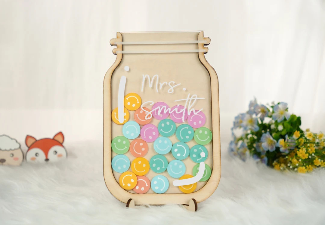 Smiley Face Reward Jar, Personalised Gift For Teacher, Colorful Classroom Decor, Back to school g... | Etsy (US)