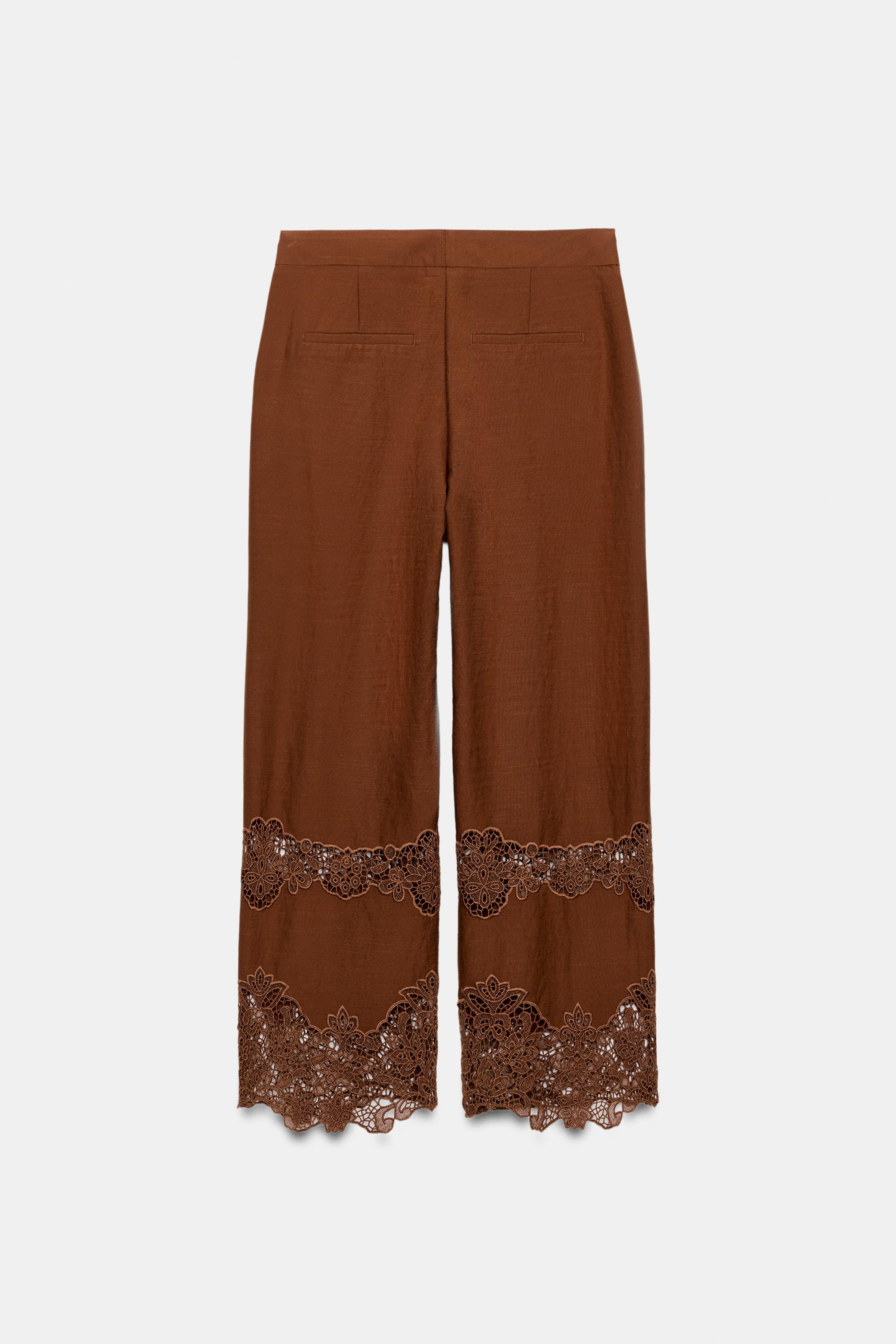 EYELET EMBROIDERED WIDE-LEG TROUSERS | Zara US