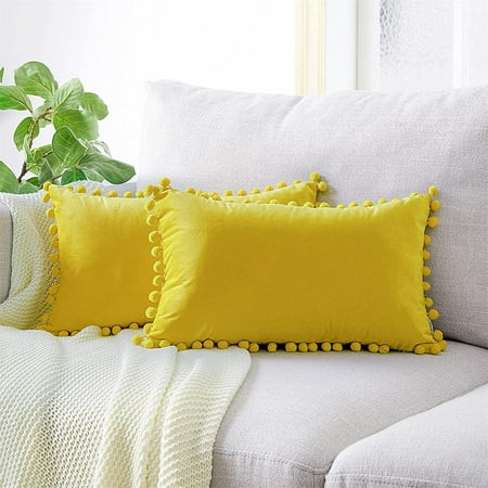 Decorative Lumbar Throw Pillow Covers 12 x 20 Inch Soft Particles Velvet Solid Cushion Covers with P | Walmart (US)