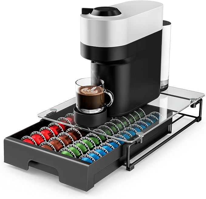 EVERIE Nespresso Vertuo Pod Holder Drawer, Coffee Pod Organizer with Universal Slots, Holds 40 La... | Amazon (US)