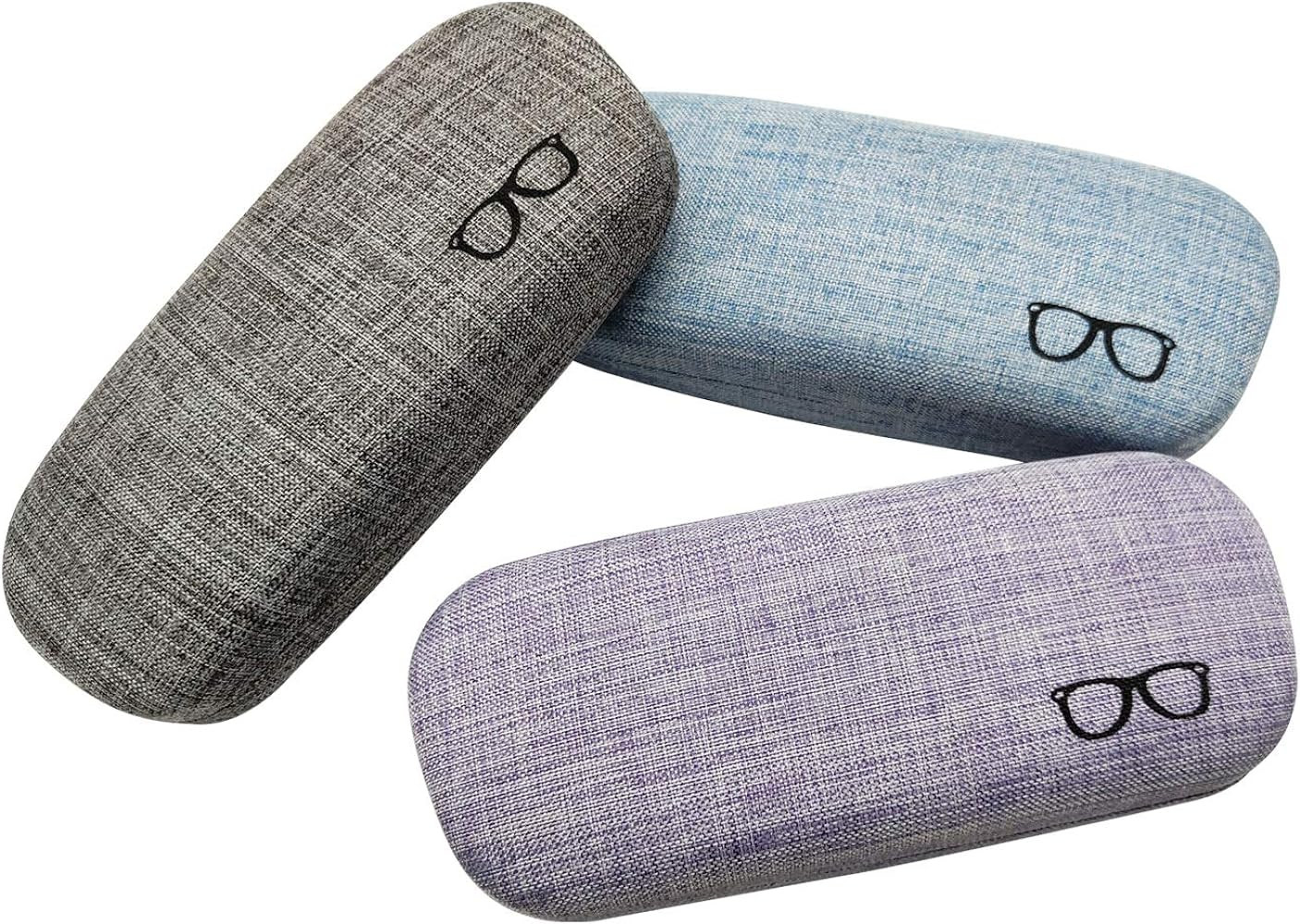 HSYMQ 3Pack Hard Shell Eyeglasses Case Protector Linen Fabrics Large Glasses Case Concise | Amazon (US)