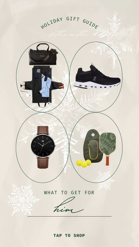 Gift guide for him, movement watch, pickleball, duffle garment bag, on cloud running shoes 

#LTKGiftGuide #LTKSeasonal #LTKHoliday