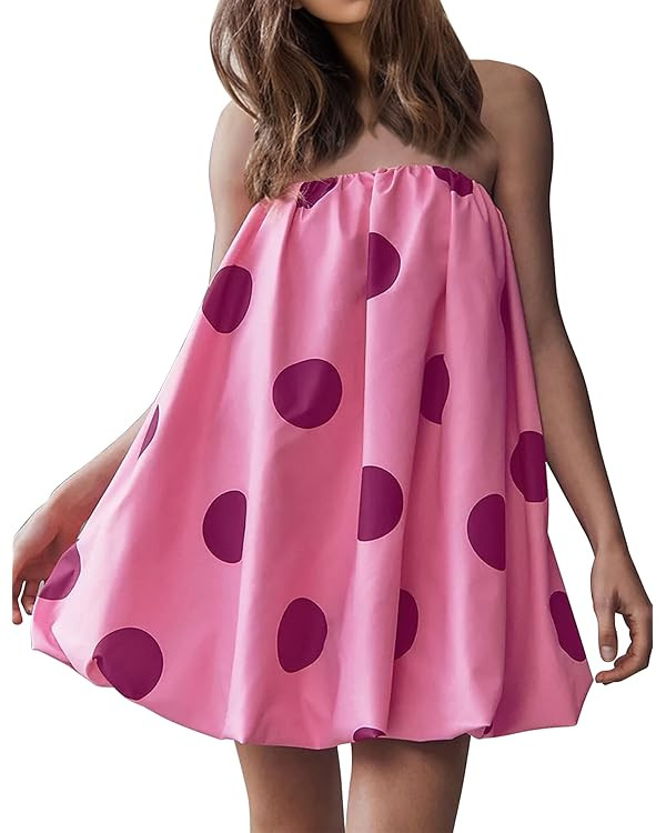 Meladyan Women’s Polka Dot Bubble Mini Dress Strapless Backless Loose Fit Tube Dress Elegant Pl... | Amazon (US)