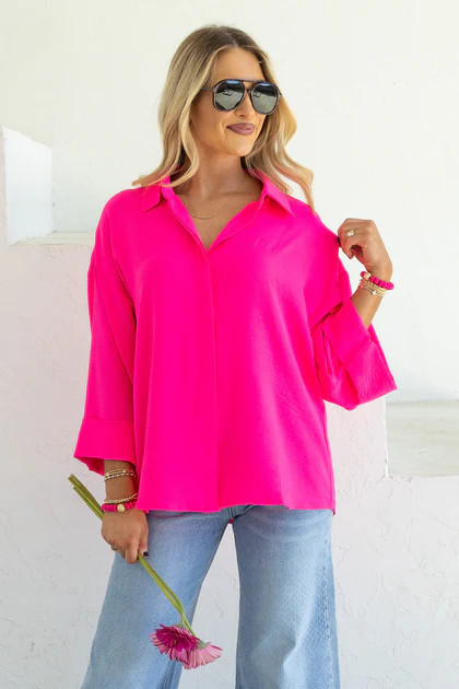 Lucy Hot Pink Long Sleeve Blouse | The Willow Tree