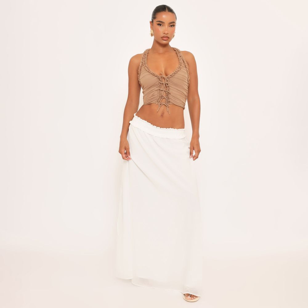 Mid Rise Frill Hem Detail Maxi Skirt In White Chiffon | EGO (UK)