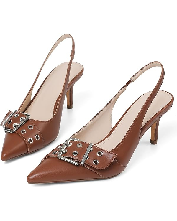 Eteridrey Kitten Heels for Women Pointed Close Toe Elastic Slingback Heel Comfortable Sexy Pumps ... | Amazon (US)