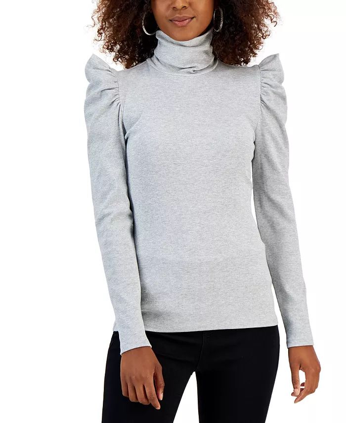 INC International Concepts Women's Ribbed Puff-Sleeve Turtleneck Top, Created for Macy's & Review... | Macys (US)