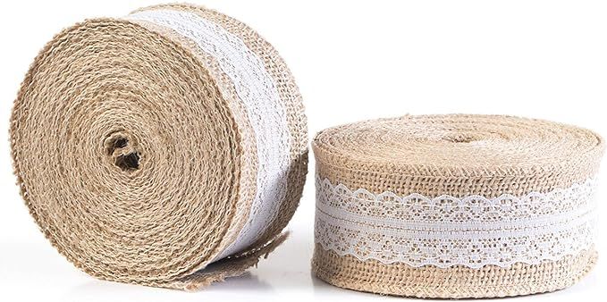 HUJI Natural Jute Burlap with Lace Ribbon for Arts Crafts Wedding Cake Rustic Decorations (20 yd,... | Amazon (US)