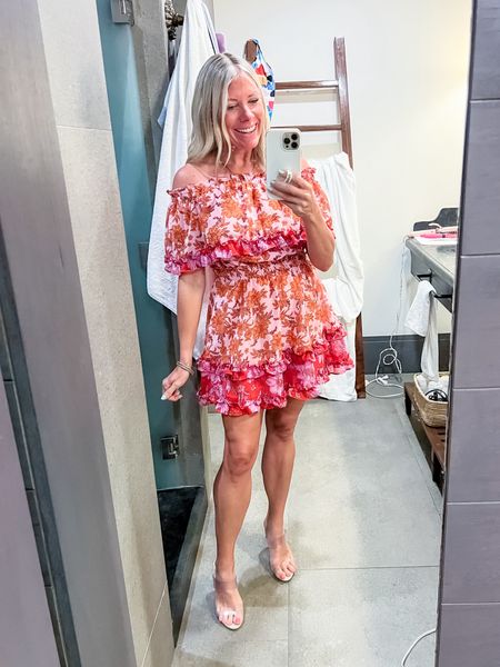 Love this floral Boho off the shoulder dress with clear heels. Extra small in the dress, which also comes in a neutral color combo. Beach Nation Resort Mexico, dress dresses summer dress.

#LTKStyleTip #LTKSeasonal #LTKTravel