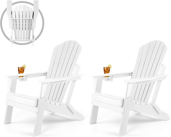 FUNBERRY Folding Adirondack Chair Set of 2, Fire Pit Chairs, Plastic Adirondack Chairs Weather Re... | Amazon (US)
