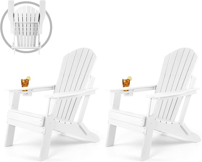 FUNBERRY Folding Adirondack Chair Set of 2, Fire Pit Chairs, Plastic Adirondack Chairs Weather Re... | Amazon (US)