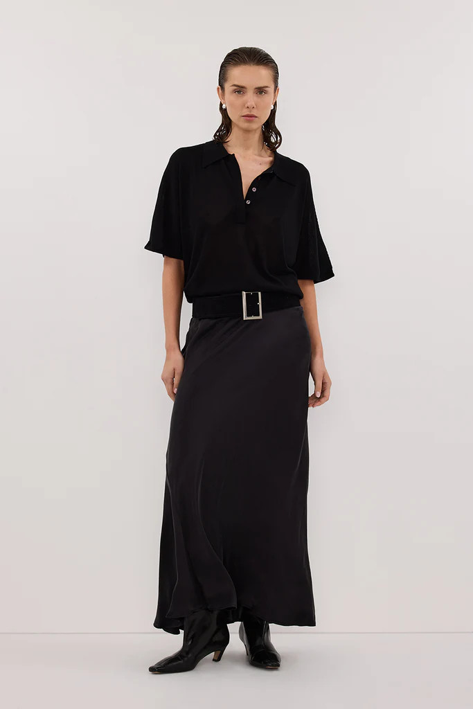 ELI BLACK POLO KNIT TOP | DISSH