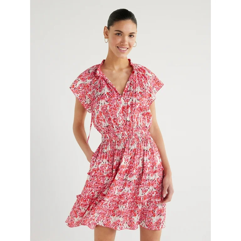 Scoop Women's Satin Mini Ruffle Dress with Cap Sleeves, Sizes XS-XXL | Walmart (US)