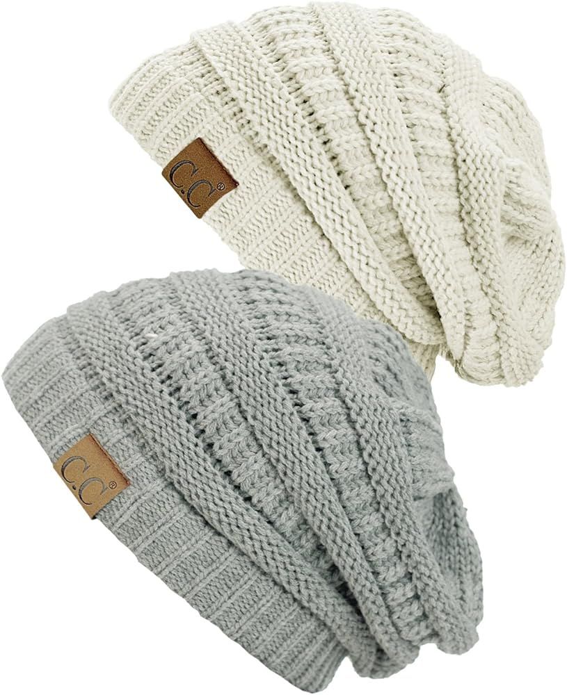 C.C Trendy Warm Chunky Soft Stretch Cable Knit Beanie Skully, 2 Pack | Amazon (US)