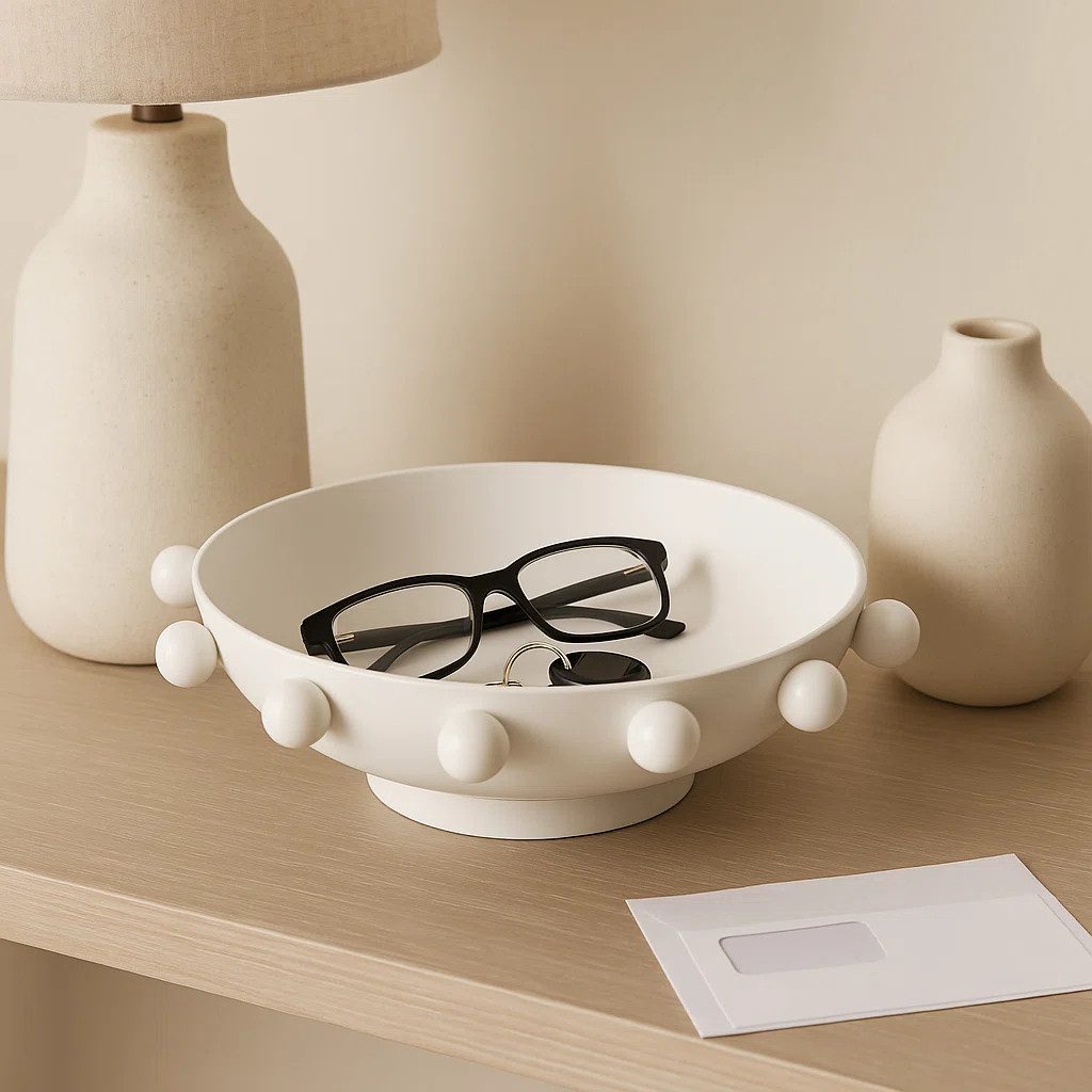 Decorative Round Metal Bowl with Beaded Rim for Home Decor - Modern Accent Bowl for Table Centerp... | Wayfair North America