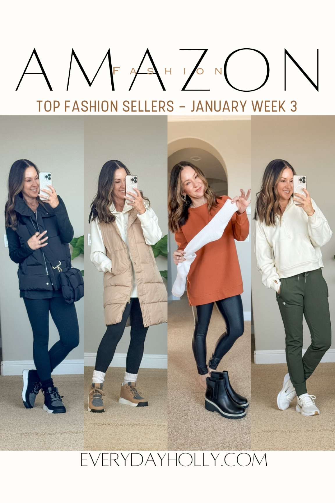 Amazon Fashion Top sellers - Comfy water resistant snow boots TTS, butterlift leggings XS 25", Soft, long sleeve v neck tunic tee S, fleece lined joggers XS, boot socks TTS. long puffer vest XS, short puffer vest small. For ref: I'm 5'1", 109lbs. 

#LTKStyleTip #LTKFindsUnder50 #LTKOver40