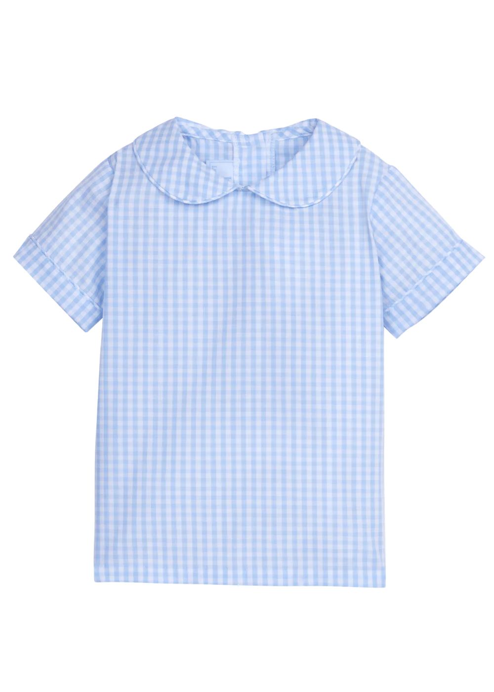 Short Sleeve Peter Pan Shirt - Airy Blue Plaid | Little English