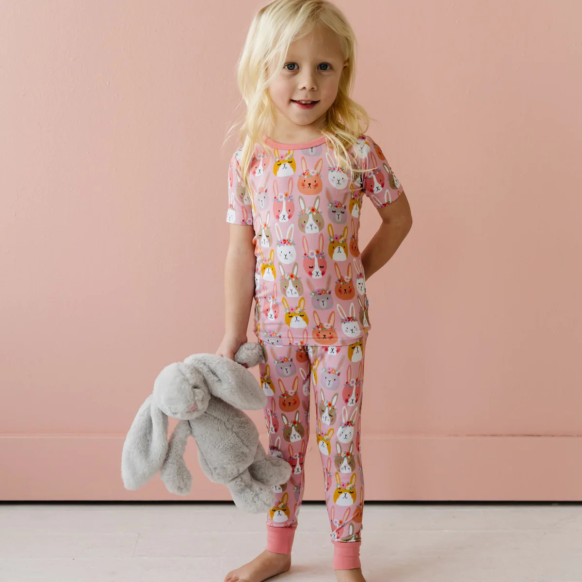 Boho Bunnies Two-Piece Short Sleeve Bamboo Viscose Pajama Set | Little Sleepies